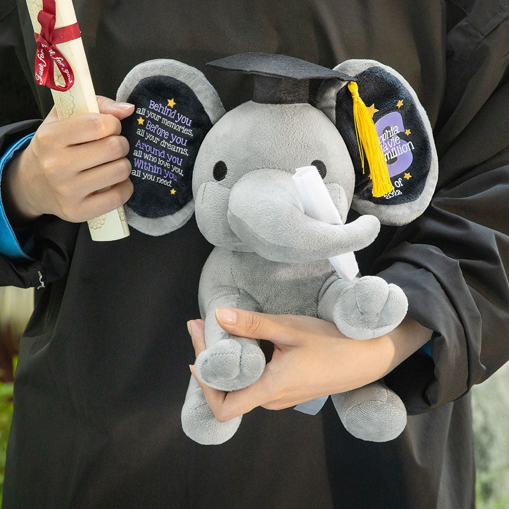 Custom Graduation Elephant Stuffed Animal, High School University Class of 2023 Graduation Gift, Graduation Keepsake, Preschool Graduation Gift