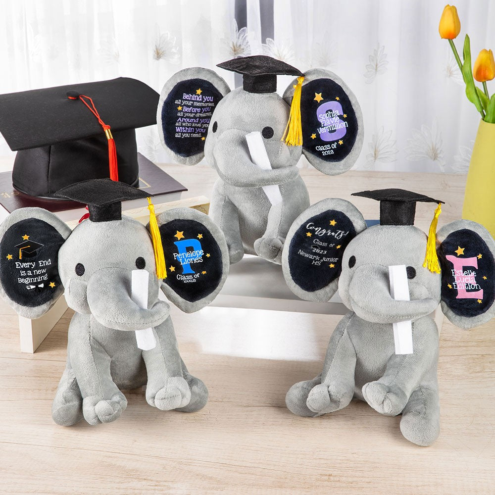 Custom Graduation Elephant Stuffed Animal, High School University Class of 2023 Graduation Gift, Graduation Keepsake, Preschool Graduation Gift