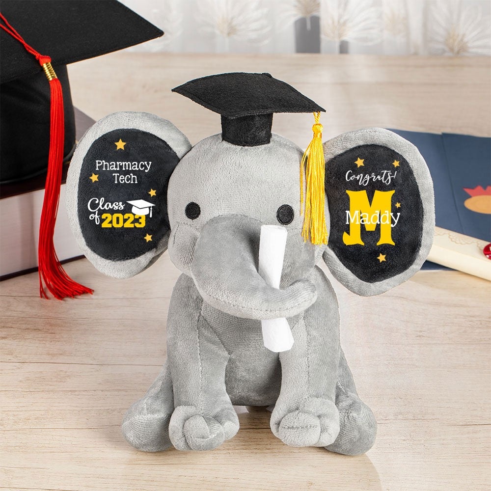 Custom Graduation Elephant Stuffed Animal, High School University Class of 2023 Graduation Gift, Graduation Keepsake, Preschool Graduation Gift