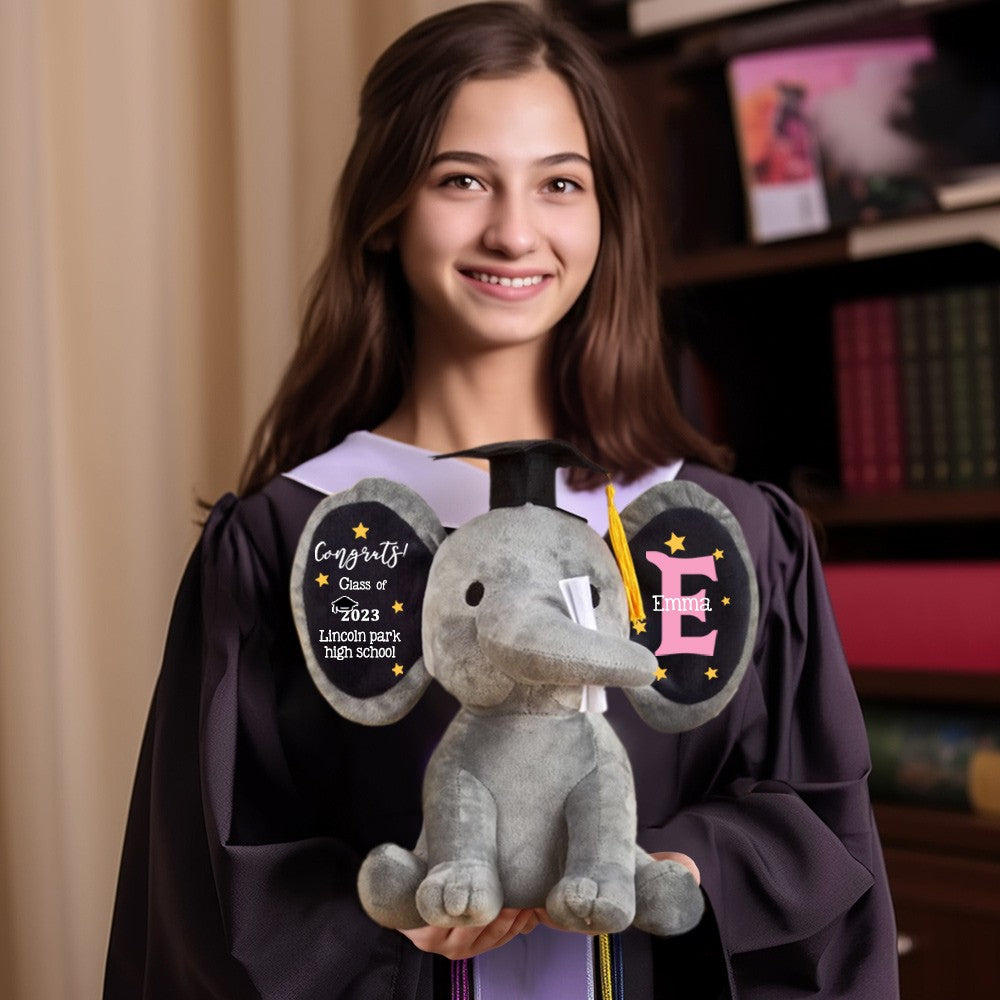 Custom Graduation Elephant Stuffed Animal, High School University Class of 2023 Graduation Gift, Graduation Keepsake, Preschool Graduation Gift