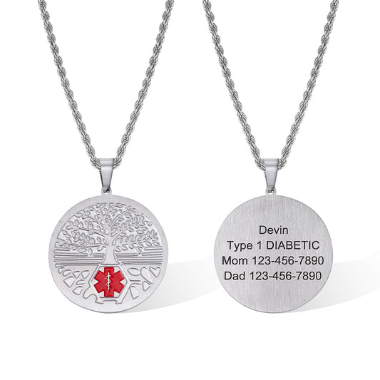 Personalized Medical Alert Necklace, Family Tree Necklace, Engraved Medical ID Jewelry, Emergency Pendant, Christmas Gift for Mom/Grandparents/Family