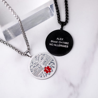 Personalized Medical Alert Necklace, Family Tree Necklace, Engraved Medical ID Jewelry, Emergency Pendant, Christmas Gift for Mom/Grandparents/Family