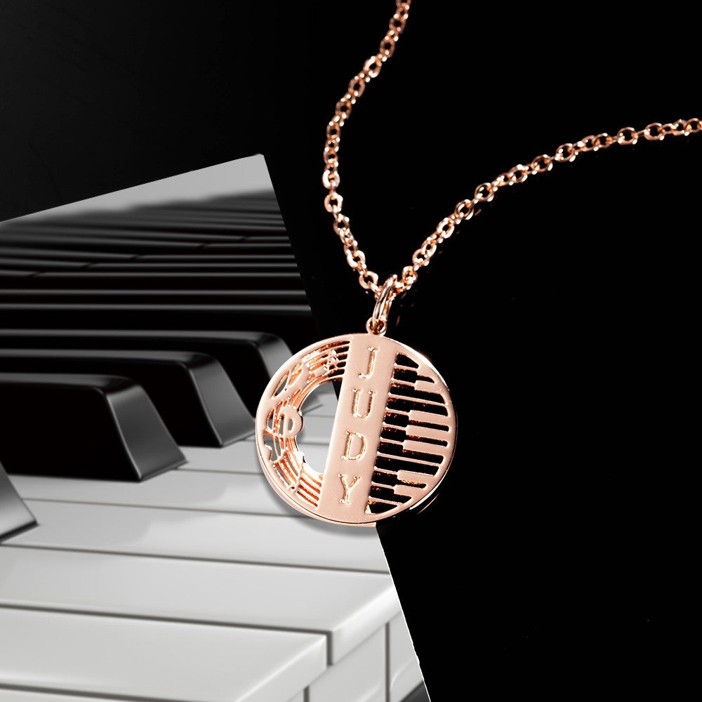 Custom Name Treble Clef Necklace, Engraved Piano Keyboard Notes Charm, Music Necklace, Music Teacher Gift, Gift for Pianist/Music lovers