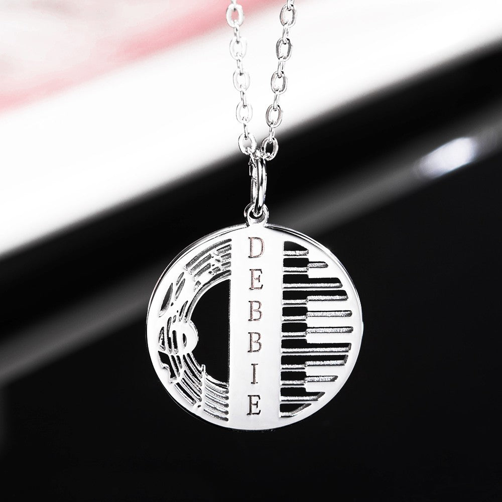 Custom Name Treble Clef Necklace, Engraved Piano Keyboard Notes Charm, Music Necklace, Music Teacher Gift, Gift for Pianist/Music lovers