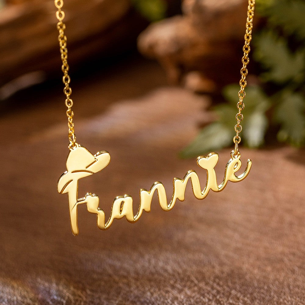 Silver925 Necklace,Personalized Name Necklace with Cowboy Hat, Cowboy Fashion, Cowboy Necklace, Name Necklace with Heart, Gift for Friend/Cowboy