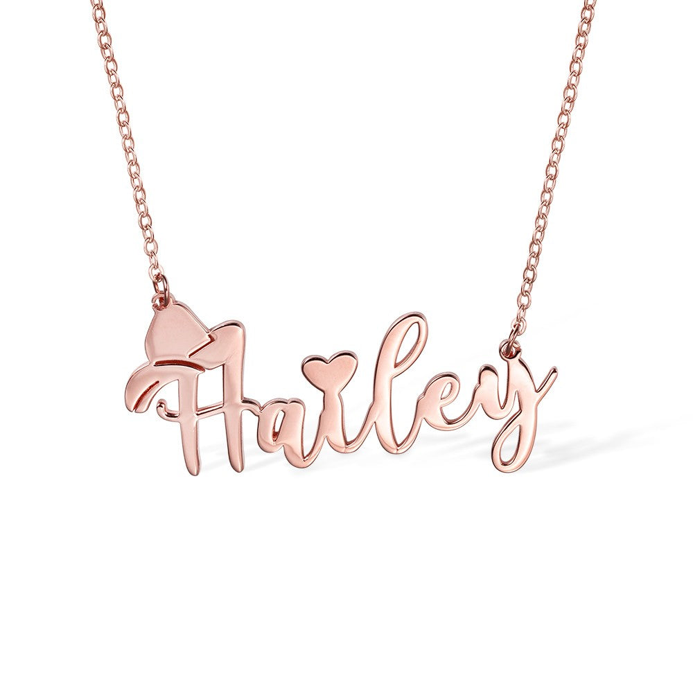 Brass Necklace,Personalized Name Necklace with Cowboy Hat, Cowboy Fashion, Cowboy Necklace, Name Necklace with Heart, Gift for Friend/Cowboy