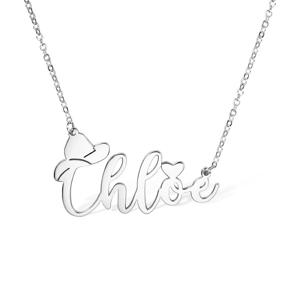 Silver925 Necklace,Personalized Name Necklace with Cowboy Hat, Cowboy Fashion, Cowboy Necklace, Name Necklace with Heart, Gift for Friend/Cowboy
