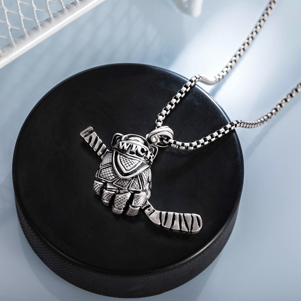 Custom Ice Hockey Necklace, Hockey Jewelry, Personalized Name Hockey Stick Necklace, Hockey Glove Pendant, Gifts for Friends/Hockey Players/Coaches