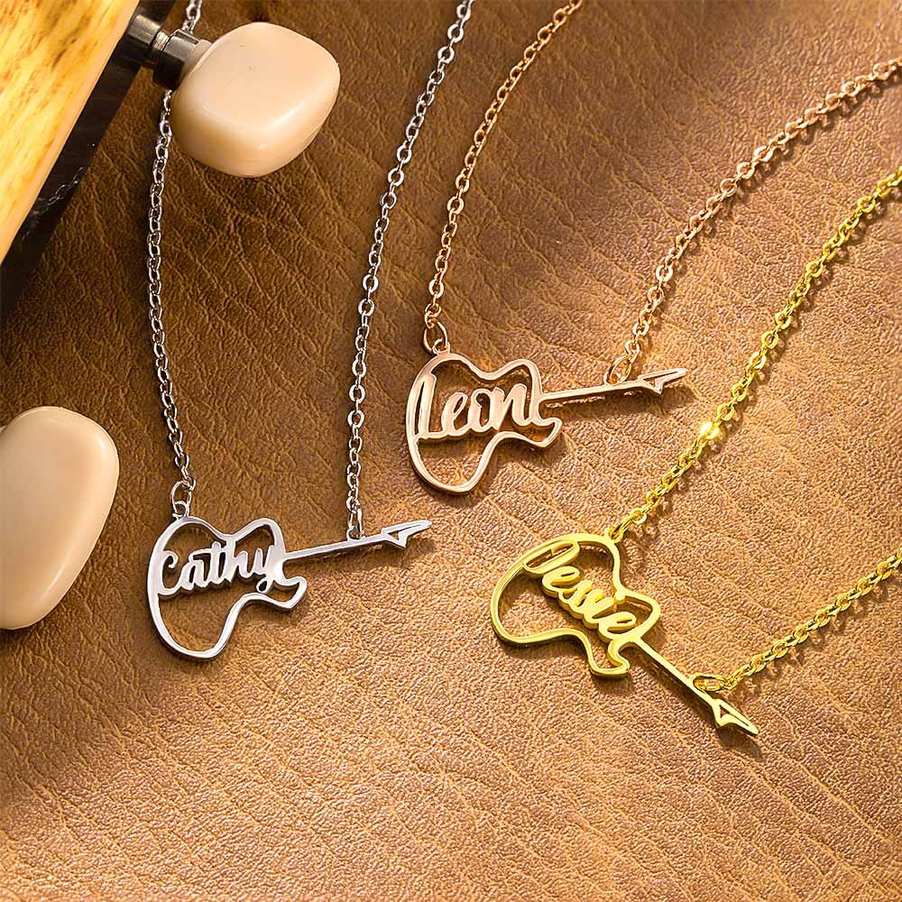 Personalized Electro Guitar Necklace, Custom Electro Guitar with Name Pendant, Sterling Silver 925 Guitar Jewelry, Rock Music Charm, Music Lover Gift