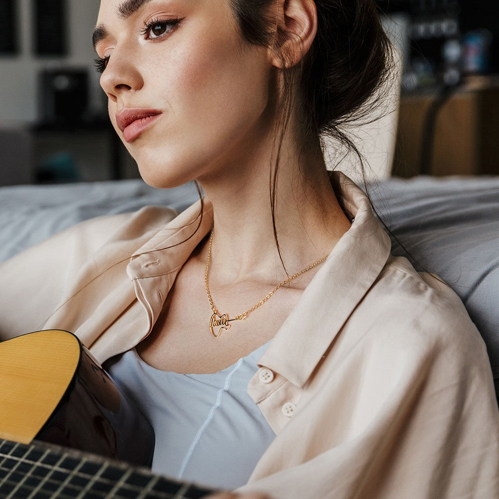 Personalized Electro Guitar Necklace, Custom Electro Guitar with Name Pendant, Sterling Silver 925 Guitar Jewelry, Rock Music Charm, Music Lover Gift