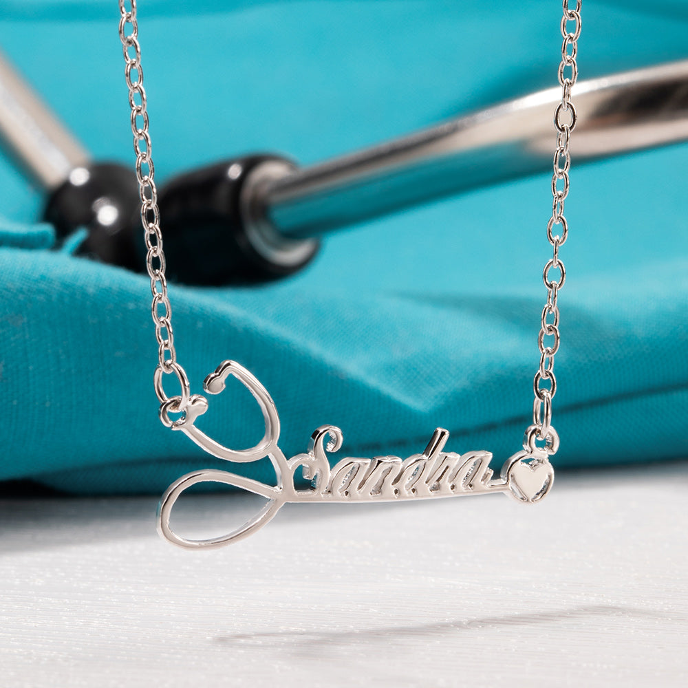 Silver 925 Necklace /Personalized Stethoscope Necklace with Name, Nurse Necklace, Custom Doctor Nurse Gift, Nurse Appreciation Gifts, Medical Student Graduation Gift