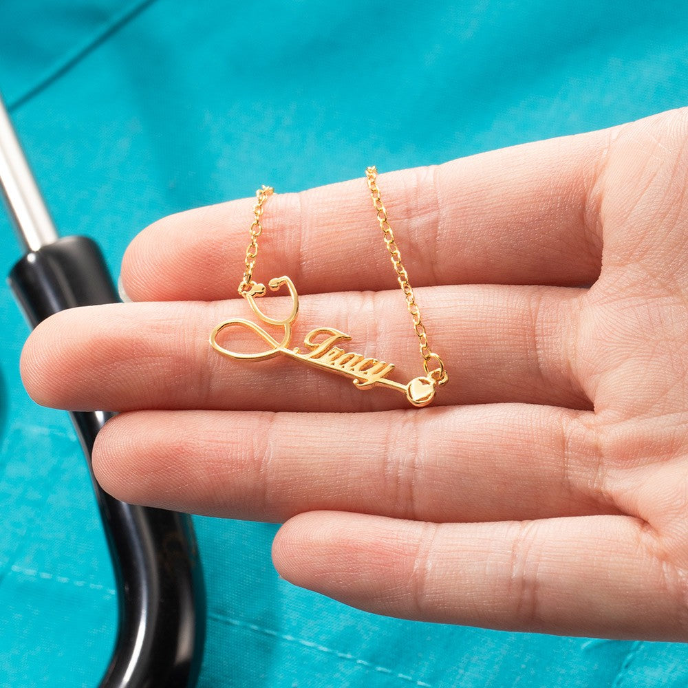 Silver 925 Necklace /Personalized Stethoscope Necklace with Name, Nurse Necklace, Custom Doctor Nurse Gift, Nurse Appreciation Gifts, Medical Student Graduation Gift