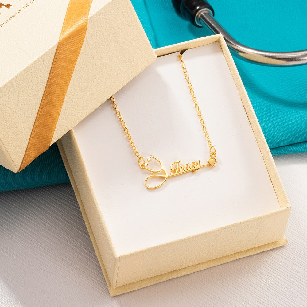Silver 925 Necklace /Personalized Stethoscope Necklace with Name, Nurse Necklace, Custom Doctor Nurse Gift, Nurse Appreciation Gifts, Medical Student Graduation Gift
