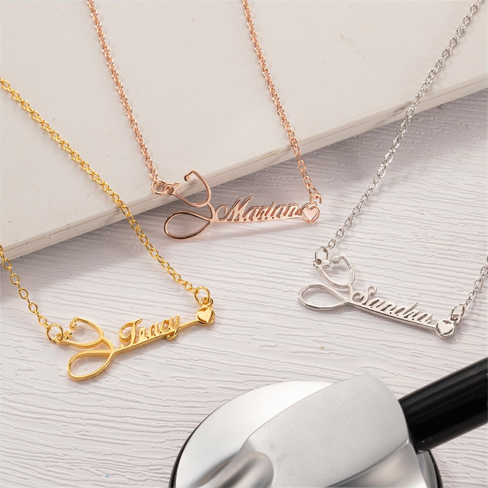 Silver 925 Necklace /Personalized Stethoscope Necklace with Name, Nurse Necklace, Custom Doctor Nurse Gift, Nurse Appreciation Gifts, Medical Student Graduation Gift