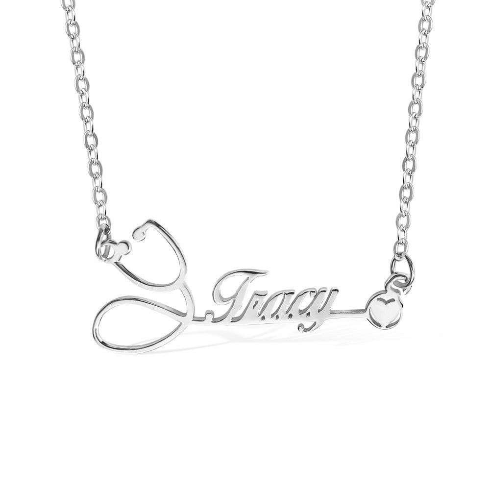 Silver 925 Necklace /Personalized Stethoscope Necklace with Name, Nurse Necklace, Custom Doctor Nurse Gift, Nurse Appreciation Gifts, Medical Student Graduation Gift