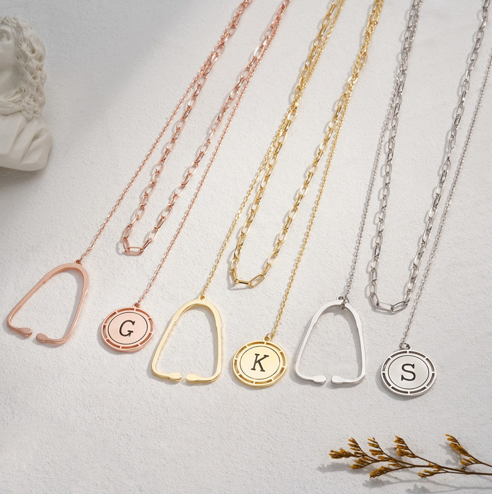 Brass Custom Initial Stethoscope Necklace for Woman, Graduation/Medical Student/Nurse/Doctor Gift