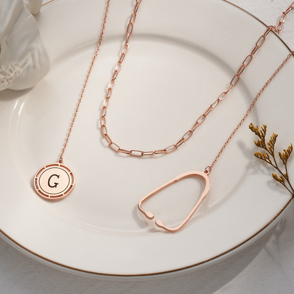Brass Custom Initial Stethoscope Necklace for Woman, Graduation/Medical Student/Nurse/Doctor Gift