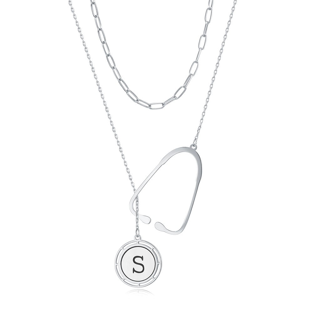 Silver 925 Custom Initial Stethoscope Necklace for Woman, Graduation/Medical Student/Nurse/Doctor Gift