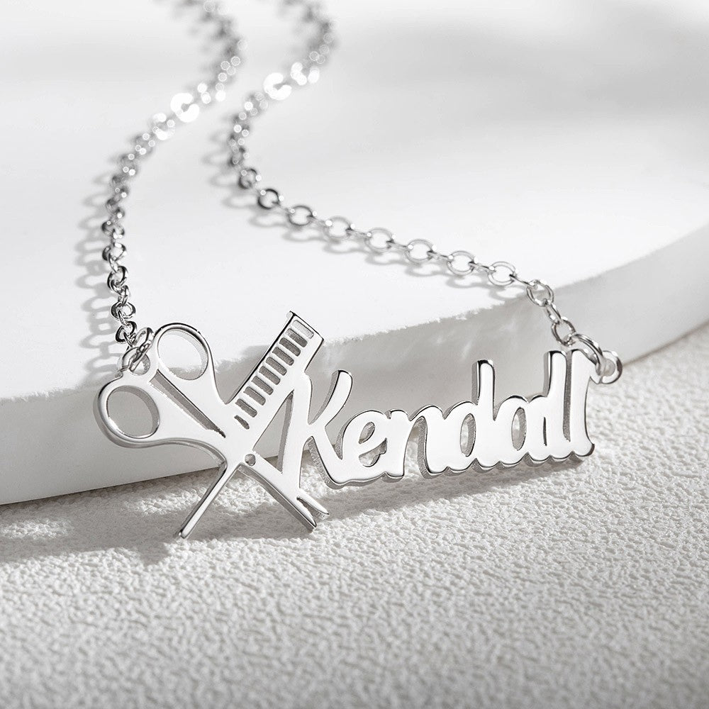 Personalized Hairdresser Name Necklace – Scissors & Comb Pendant for Hairstylists, Barbers & Salon Owners