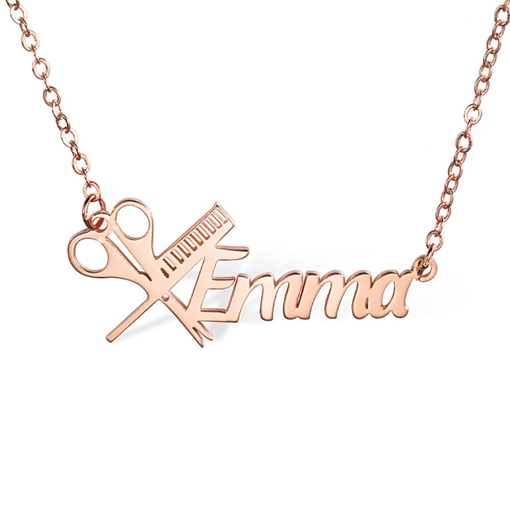 Sterling Silver 925 Personalized Hairdresser Name Necklace, Scissors and Comb Necklace with Custom Name, Nameplate Necklace, Gift for Hairdressers/Hairstylists/Barbers