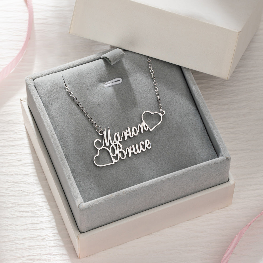 Personalized Two Names Necklace, Double Heart Necklace, Friendship Necklace, Sterling Silver 925 Jewelry, Family Necklace, Gift for Mom/Best Friend