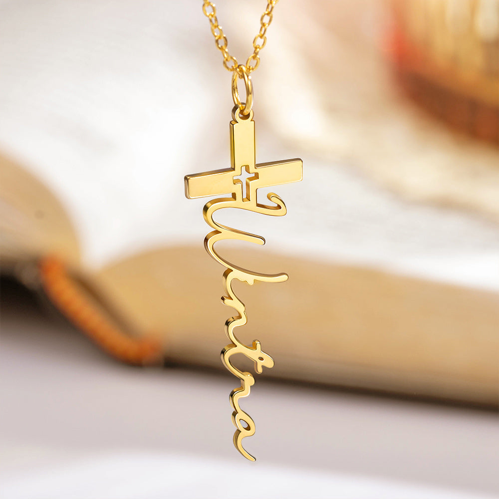Sterling Silver 925 Personalized Cross Necklace, Baptism Gifts, Gift for Church, Custom Cross Jewelry, Christening Gift, Crucifix Necklace, First Communion Gift
