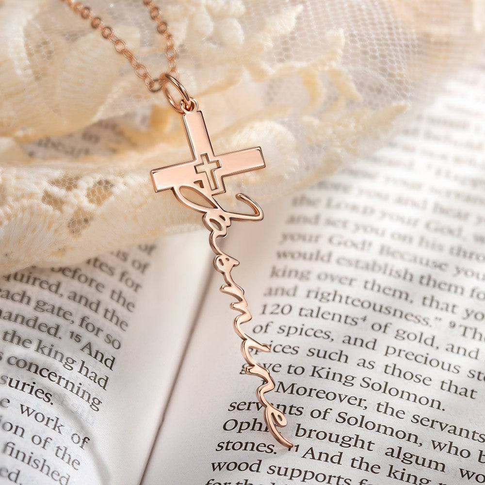 Brass Personalized Cross Necklace, Baptism Gifts, Gift for Church, Custom Cross Jewelry, Christening Gift, Crucifix Necklace, First Communion Gift