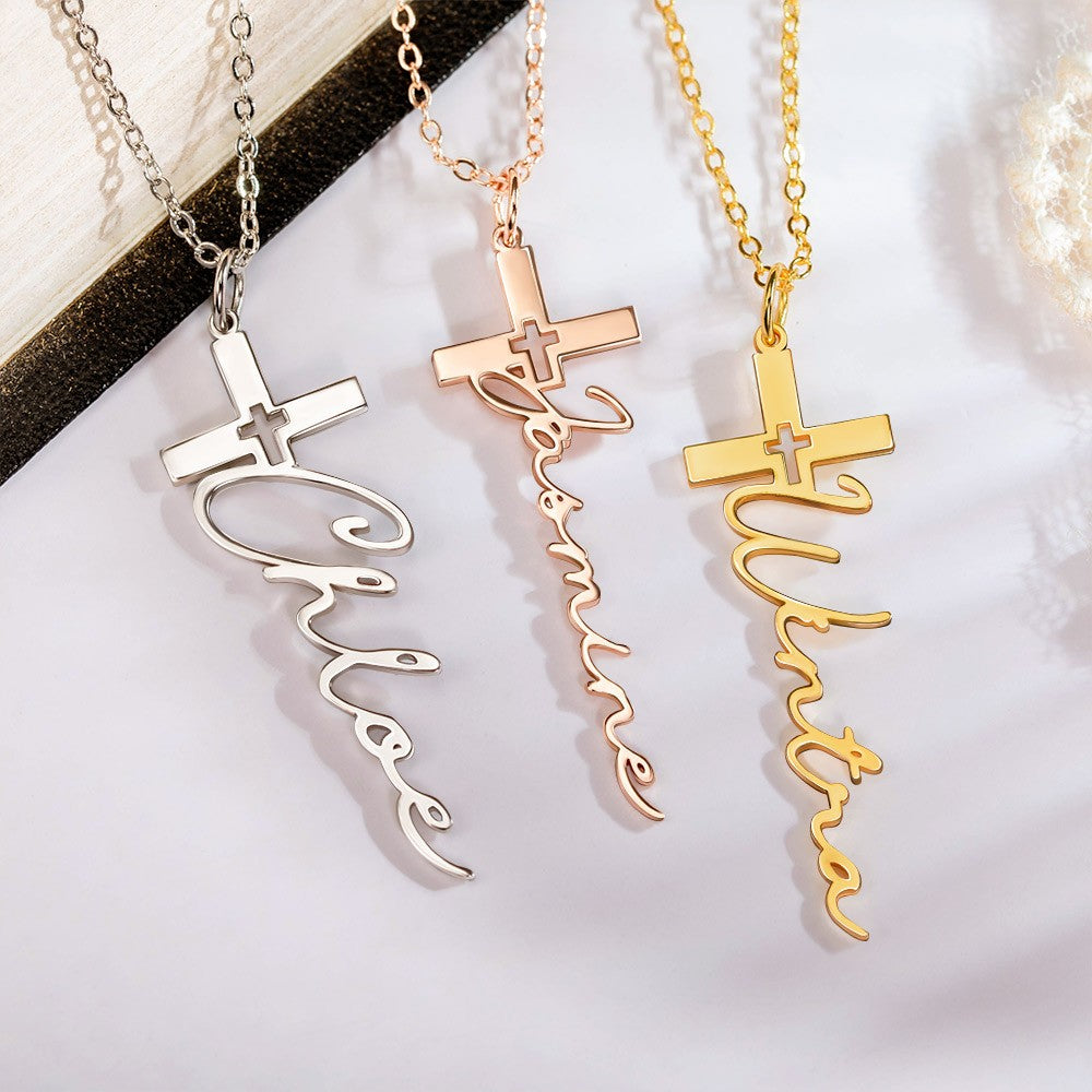 Sterling Silver 925 Personalized Cross Necklace, Baptism Gifts, Gift for Church, Custom Cross Jewelry, Christening Gift, Crucifix Necklace, First Communion Gift