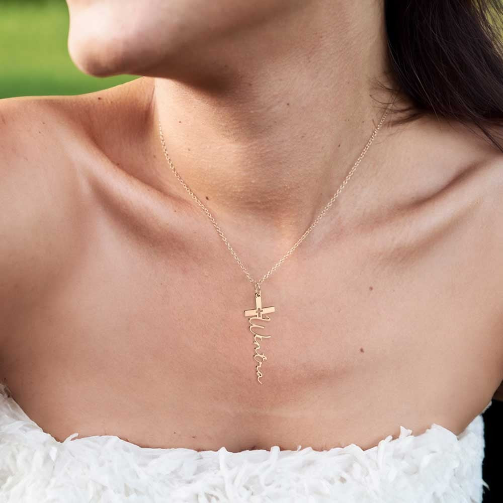 Brass Personalized Cross Necklace, Baptism Gifts, Gift for Church, Custom Cross Jewelry, Christening Gift, Crucifix Necklace, First Communion Gift