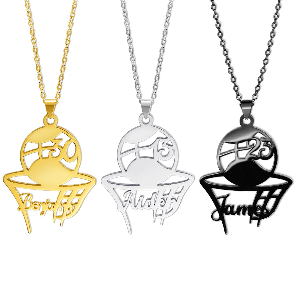 Custom Name and Number Basketball Necklace, Brass Sports Pendant Jewelry, Gift for Sports Lover/Basketball Athlete/Coach/Friends