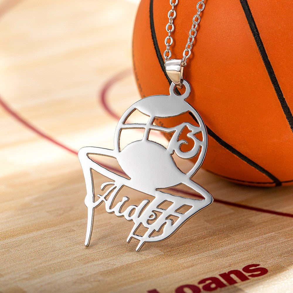 Custom Name and Number Basketball Necklace, Brass Sports Pendant Jewelry, Gift for Sports Lover/Basketball Athlete/Coach/Friends