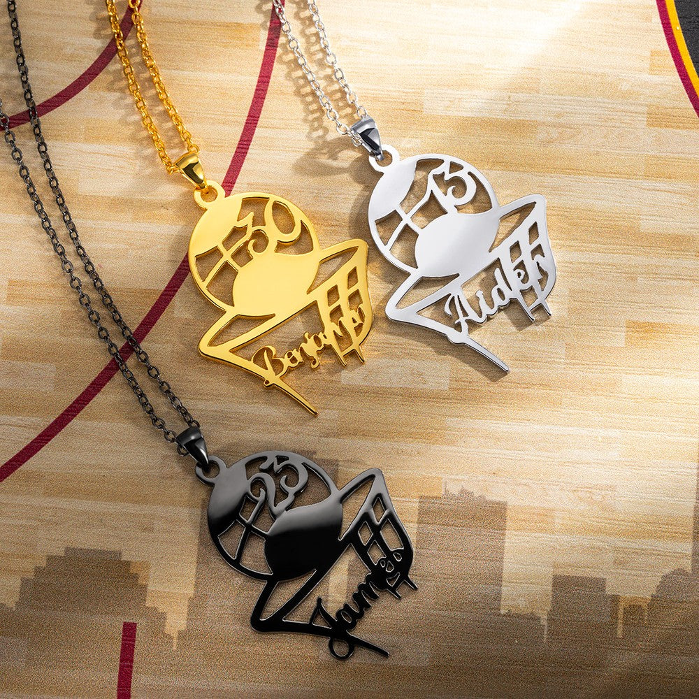 Custom Name and Number Basketball Necklace, Stainless Steel Sports Pendant Jewelry, Gift for Sports Lover/Basketball Athlete/Coach/Friends