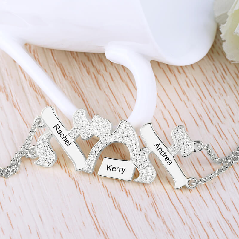 Hebrew "Mother" Name Bracelet With Diamond, Custom Hebrew Mom bracelet