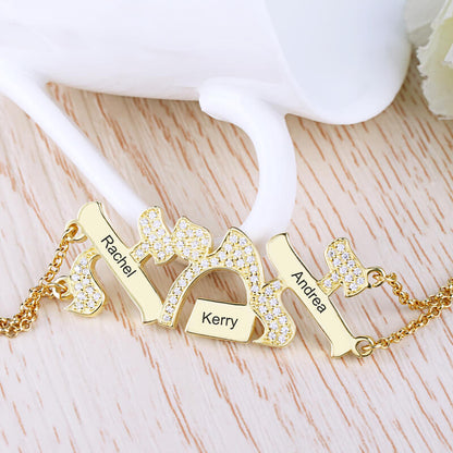 Hebrew "Mother" Name Bracelet With Diamond, Custom Hebrew Mom bracelet