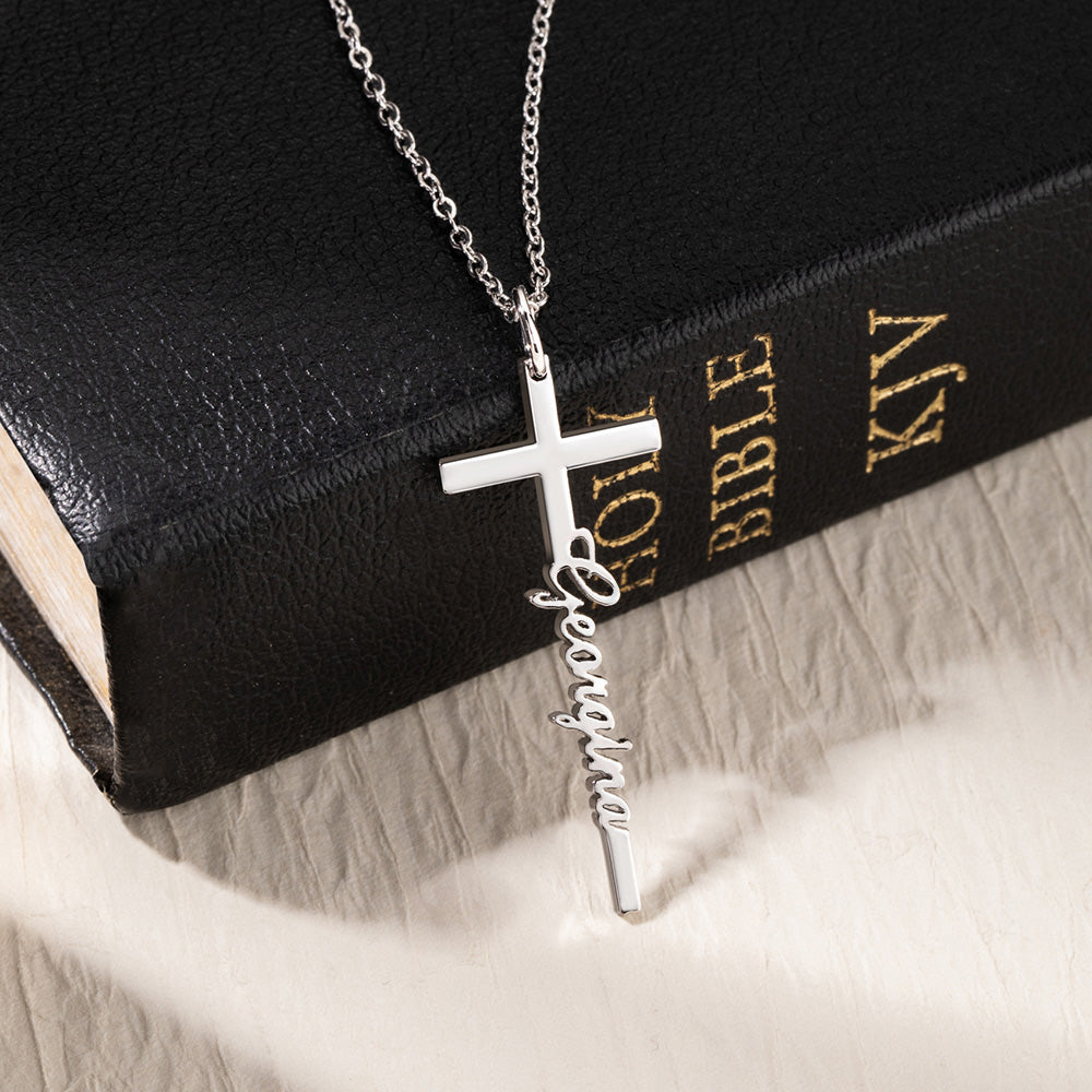 Personalized Cross Name Necklace,  Brass Custom Name Jewelry, Crucifix Necklace, Baptism/Christening/First Communion Gift