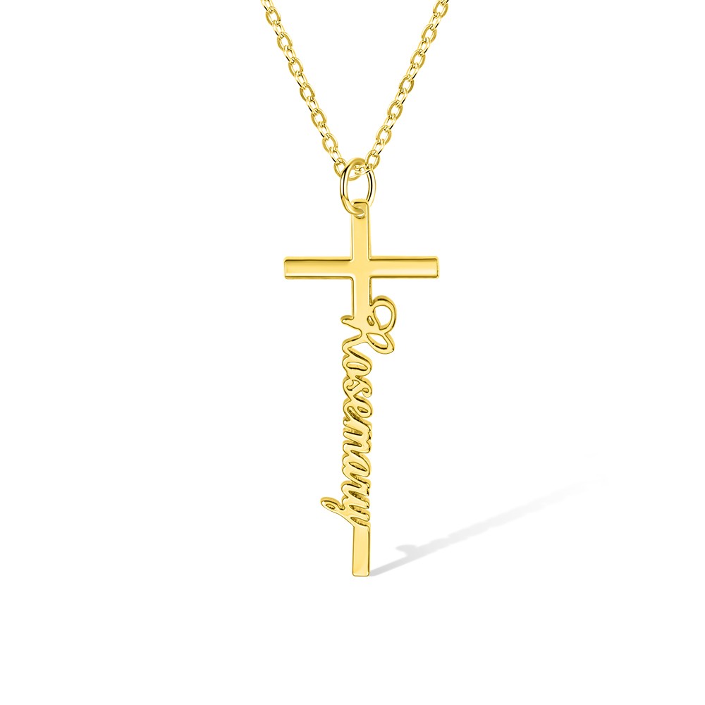 Personalized Cross Name Necklace,  Brass Custom Name Jewelry, Crucifix Necklace, Baptism/Christening/First Communion Gift