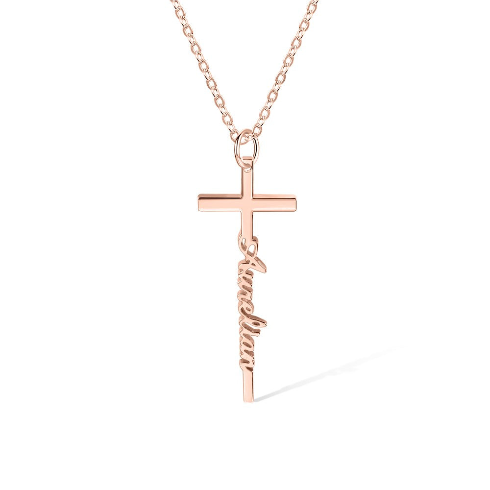 Personalized Cross Name Necklace,  Brass Custom Name Jewelry, Crucifix Necklace, Baptism/Christening/First Communion Gift