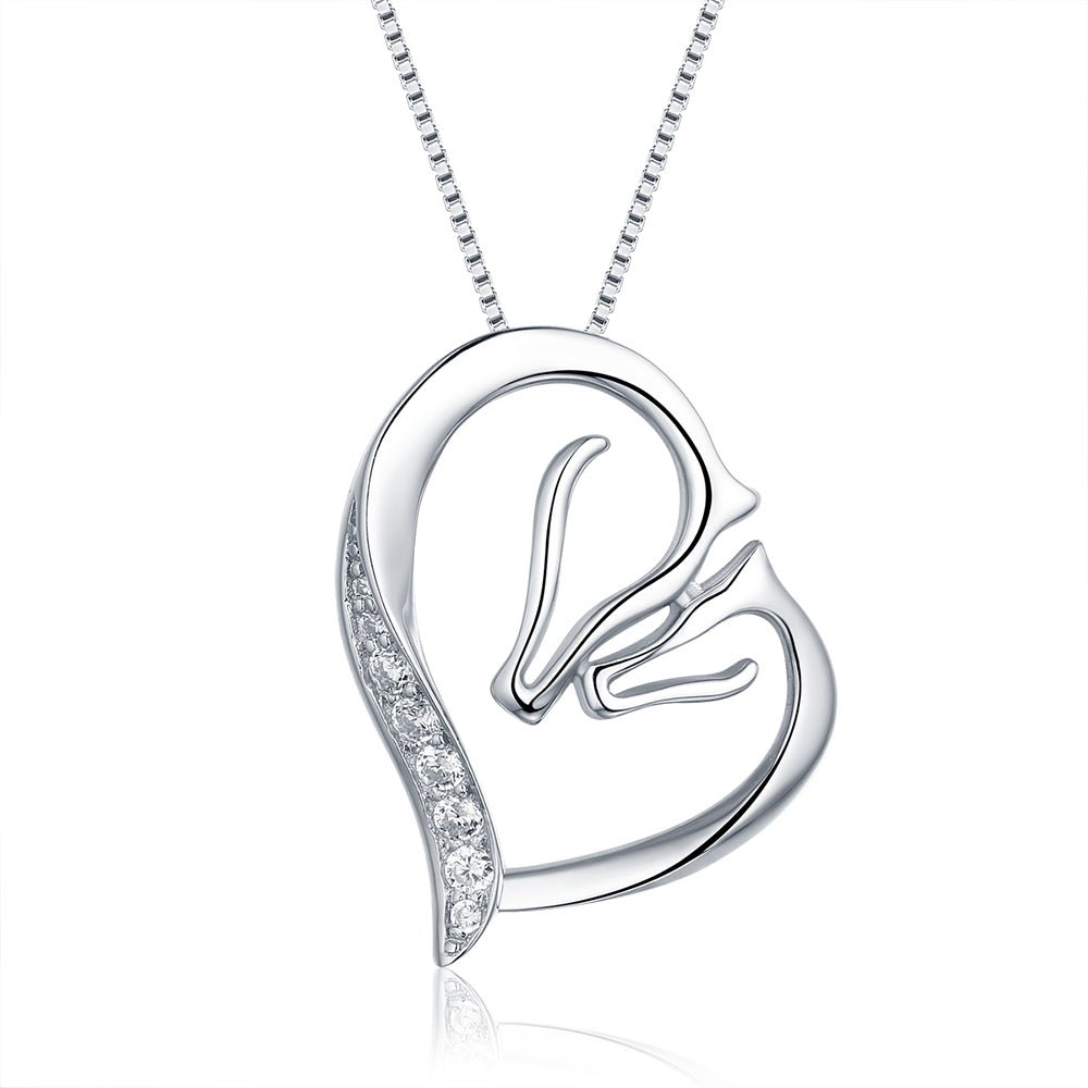 Dainty Mother Horse And Baby Horse Necklace in Sterling Silver