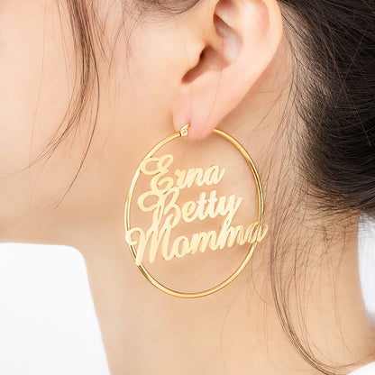 Personalized 3 Names Hoops Earring, Custom Name Hoop Earrings, Personalized gift for her