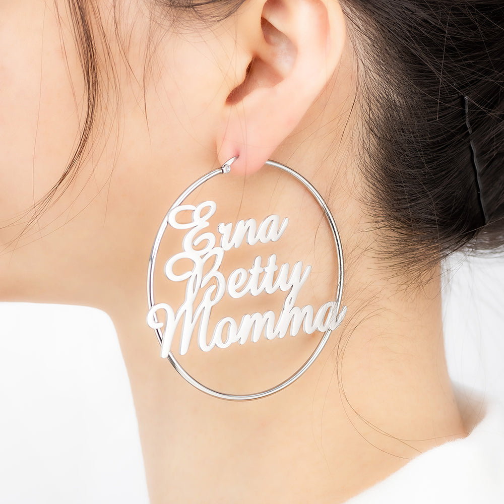 Personalized 3 Names Hoops Earring, Custom Name Hoop Earrings, Personalized gift for her