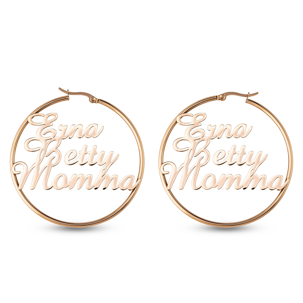 Personalized 3 Names Hoops Earring, Custom Name Hoop Earrings, Personalized gift for her