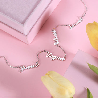 Dainty Personalized 4 Name Necklace in Stainless Steel