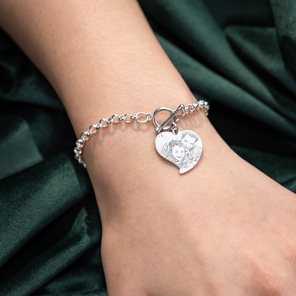 Charming Photo-Engraved Heart Bracelet