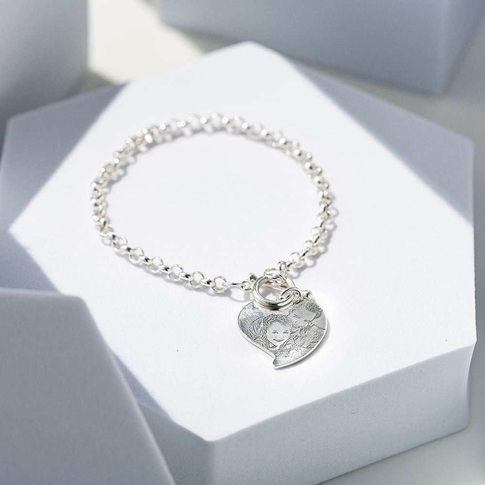 Charming Photo-Engraved Heart Bracelet