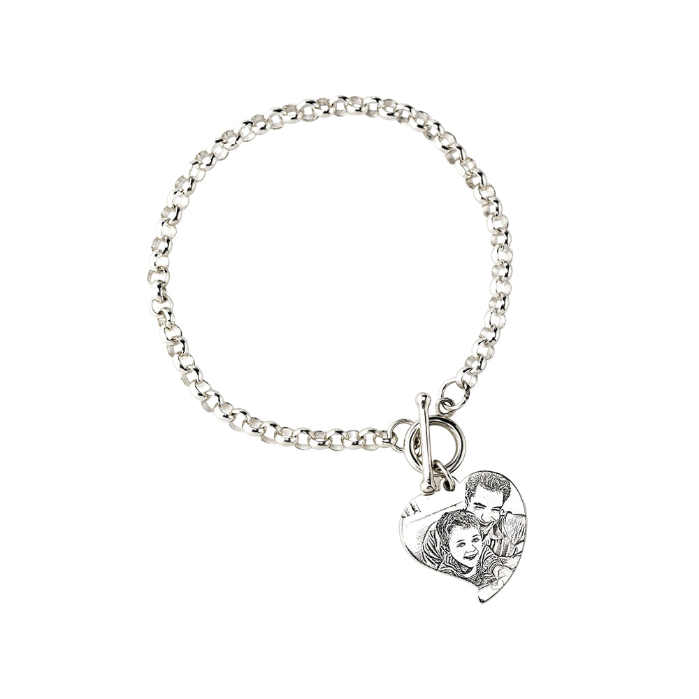 Charming Photo-Engraved Heart Bracelet