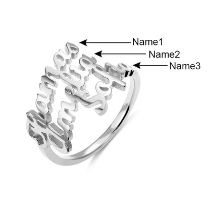 Personalized 3 Names Ring in Silver