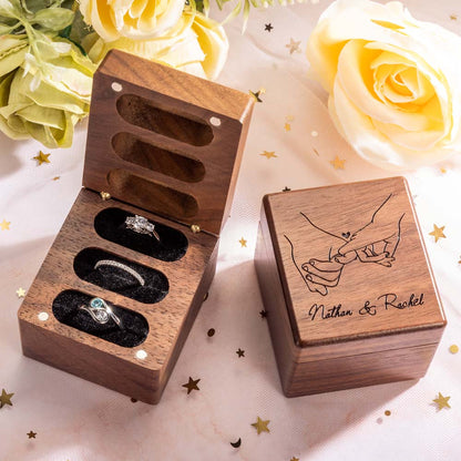 Personalized Triple Flip Wood Ring Box, custom jewelry box,