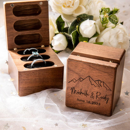 Personalized Triple Flip Wood Ring Box, custom jewelry box,