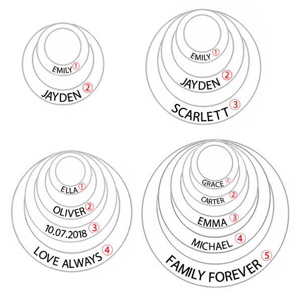 Engraved Family Stacked Circle Necklace, Personalized Multiple name necklace for her