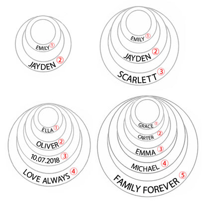 Engraved Family Stacked Circle Necklace, Personalized Multiple name necklace for her